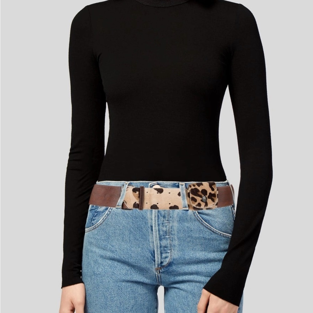 Matisse Italy Leopard Fur Leather Belt with Animal Print and Pouch